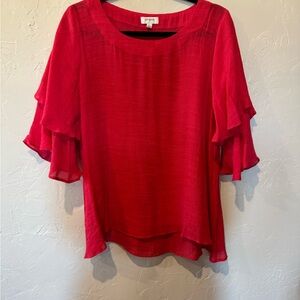 Umgee Pink Blouse with Ruffled Sleeves and Flowy Fit